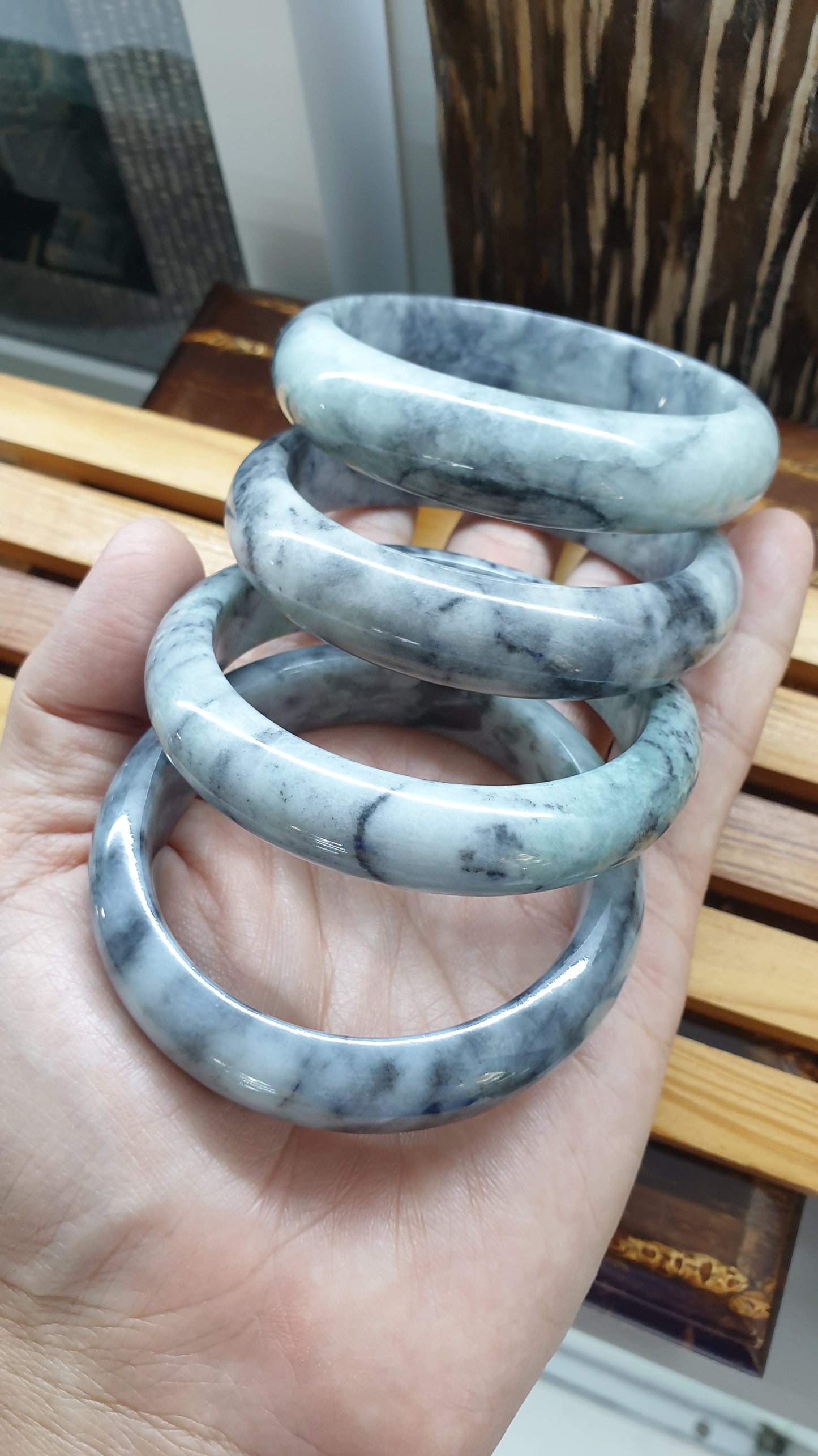 Authentic Jade Bangles Type A Natural Gray Burma Jadeite Sizes