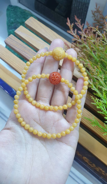 Yellow Jade Fortune Magnet Bracelets 17cm Red or Yellow Ru Yi Charm Natural Jadeite