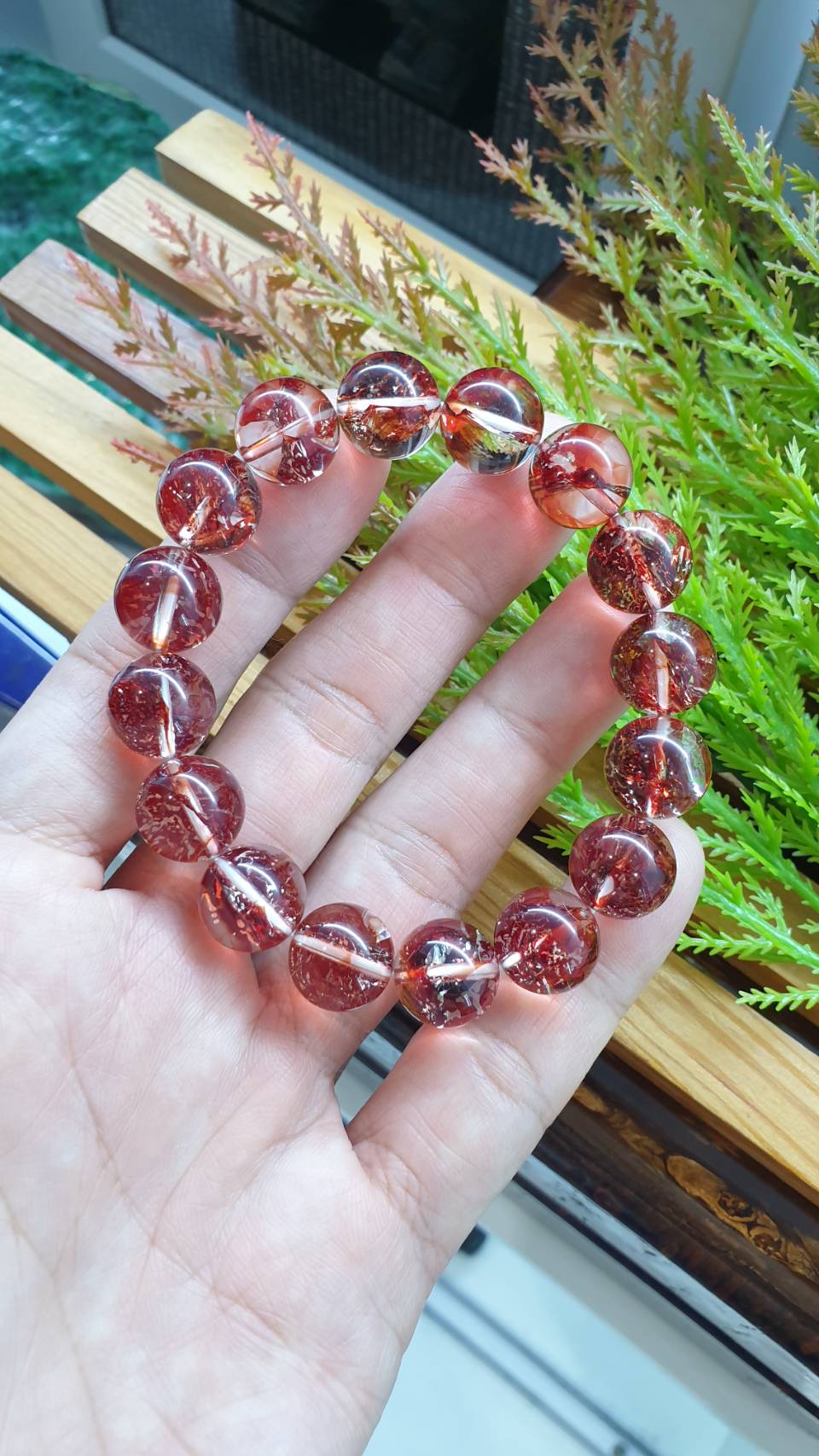 Fire Quartz Vitality Bracelet 16cm Natural Semiprecious Stone 12.5mm Beads