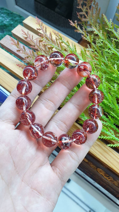 Fire Quartz Vitality Bracelet 16cm Natural Semiprecious Stone 12.5mm Beads