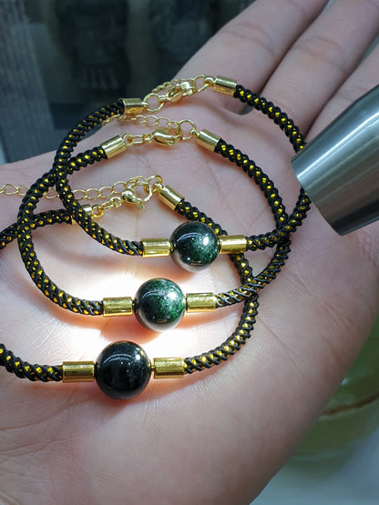 Black Jade Bead Extension Bracelet with Type A Natural Myanmar Chloromelanite