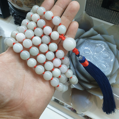 108 Beads White Jade Japa Mala | Type A Natural Jadeite | Handcrafted Meditation Beads