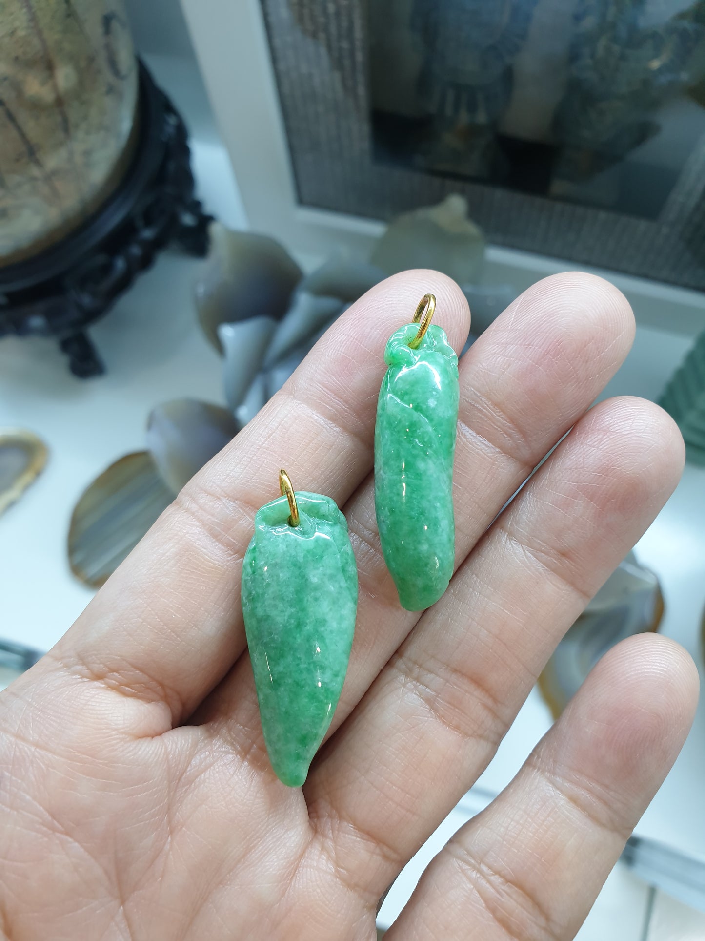 Green Jade Lucky Charm Pendant | 9K Gold Bail | Fei Cui Natural Jadeite