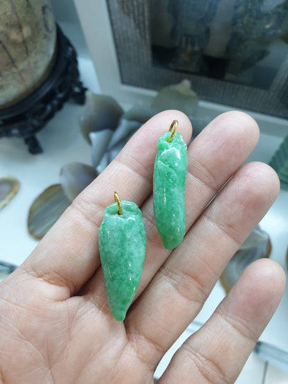 Green Jade Lucky Charm Pendant | 9K Gold Bail | Fei Cui Natural Jadeite