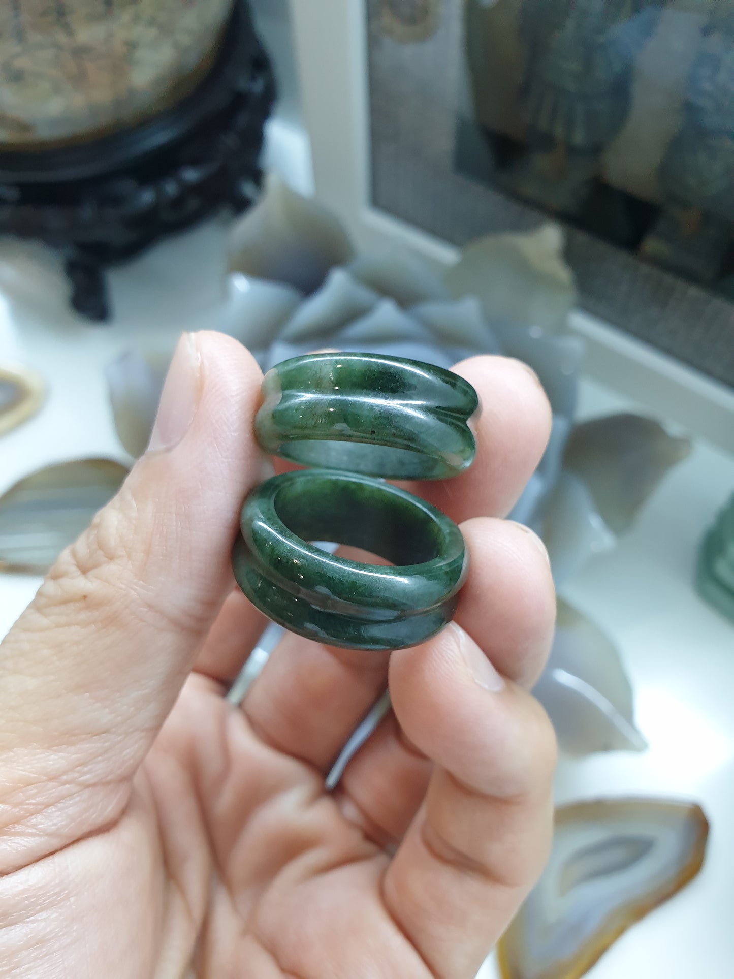 Green Jade Grooved Ring Type A Natural Jadeite Size 9.5 US 61