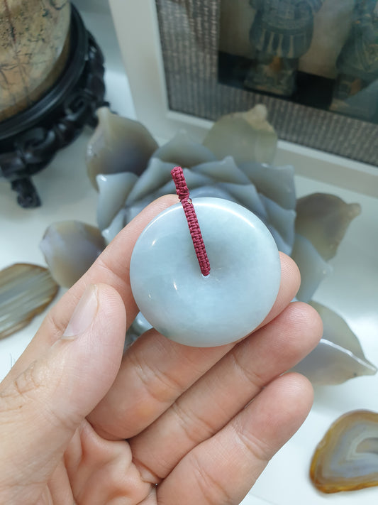 Lavender Jade Ping An Kou Pendant (4 cm) | Fei Cui - Type A Jadeite | Handwoven Thread Bail