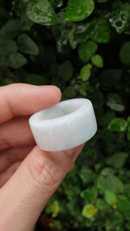 White Jade Archers Ring 11.25US  Type A Myanmar Jadeite Natural Floating Green