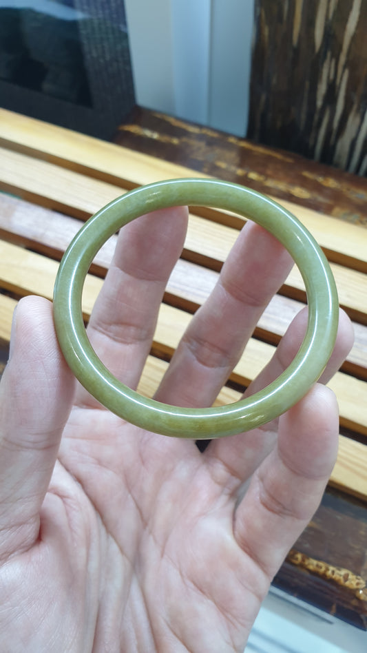 Jade Cylindrical Slim Bangle S54 Honey-Brown Type A Myanmar Jadeite