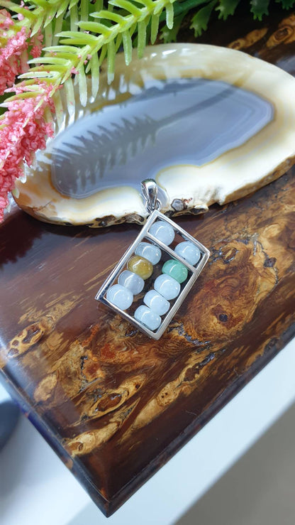 Abacus Jade Sterling Silver Pendant Type A Natural Myanmar Jadeite