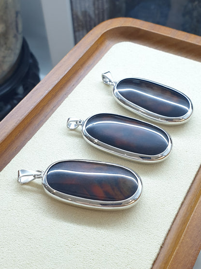 Fire Agate Dog Tag Pendant (Selection) | Natural Stone & Authentic Sterling Silver | His or Hers Gift Idea