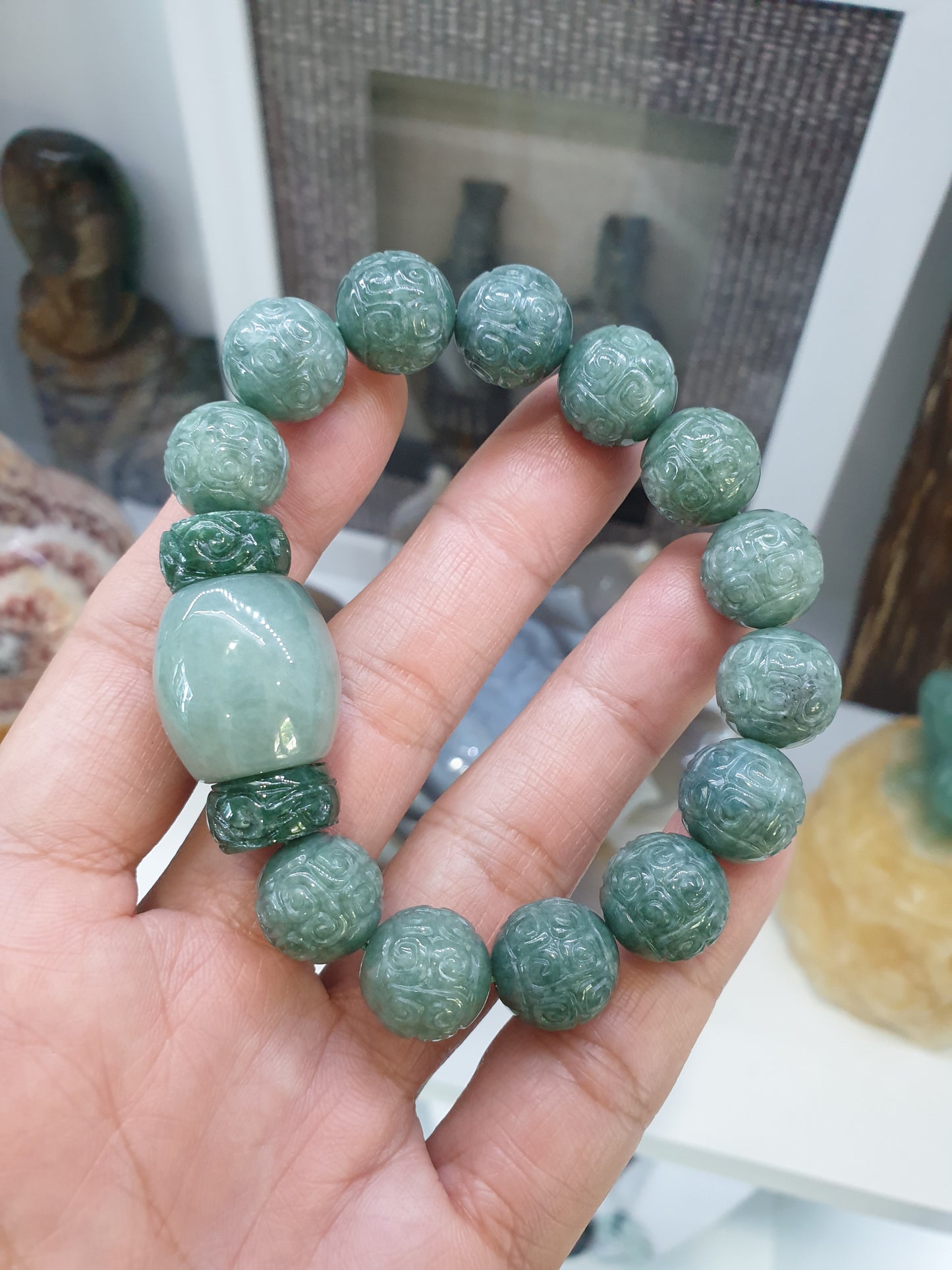 Type A Jade Ru Yi Beads | Cylinder Charm Bracelet | Good Fortune Jewelry