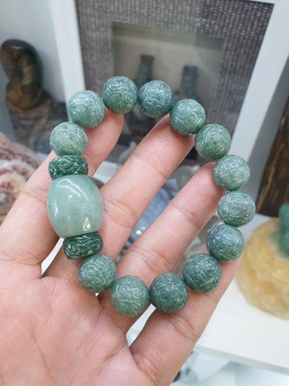 Type A Jade Ru Yi Beads | Cylinder Charm Bracelet | Good Fortune Jewelry