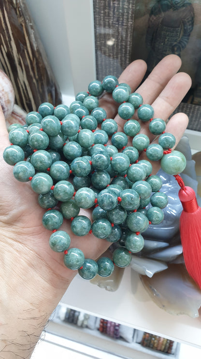 108 Jade Beads Japa Mala | Type A Natural Jadeite | Handcrafted Meditation Beads