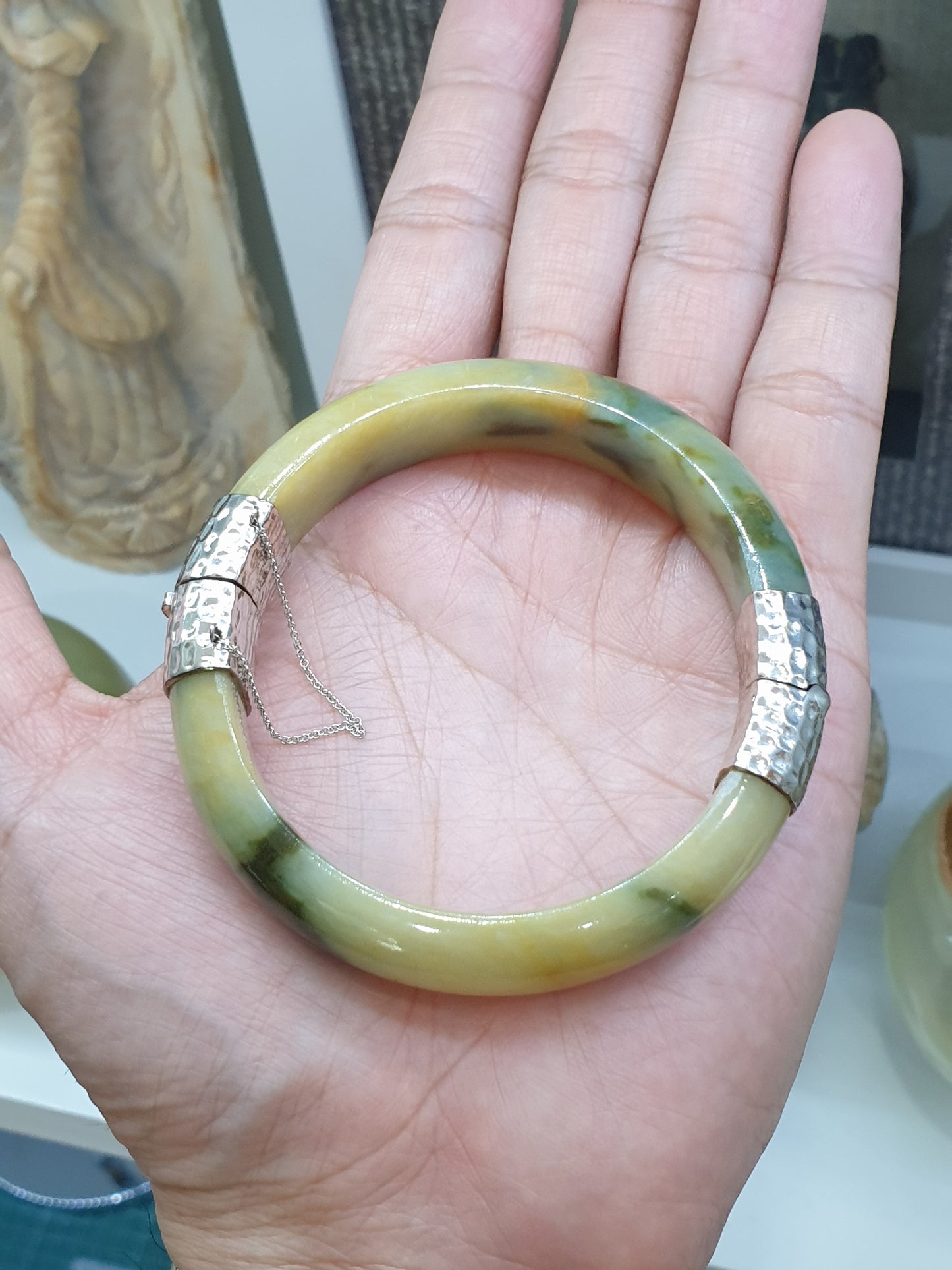 Hok Lok Siew Jade Split Bangle (S 61) | Sterling Silver | Authentic Fei Cui Jade | Eye Candy Wrist Accessory for Him or Her