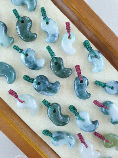 Jade Yin Yang Pendant (Random Pick) | Fei Cui - Type A Jadeite | Handwoven Thread Bail