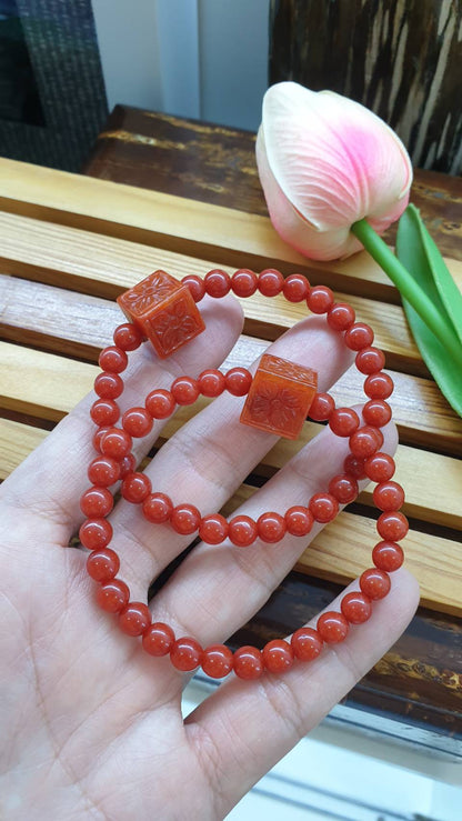 Red Jade Good Fortune Bracelets 17cm Type A Natural Myanmar Jadeite