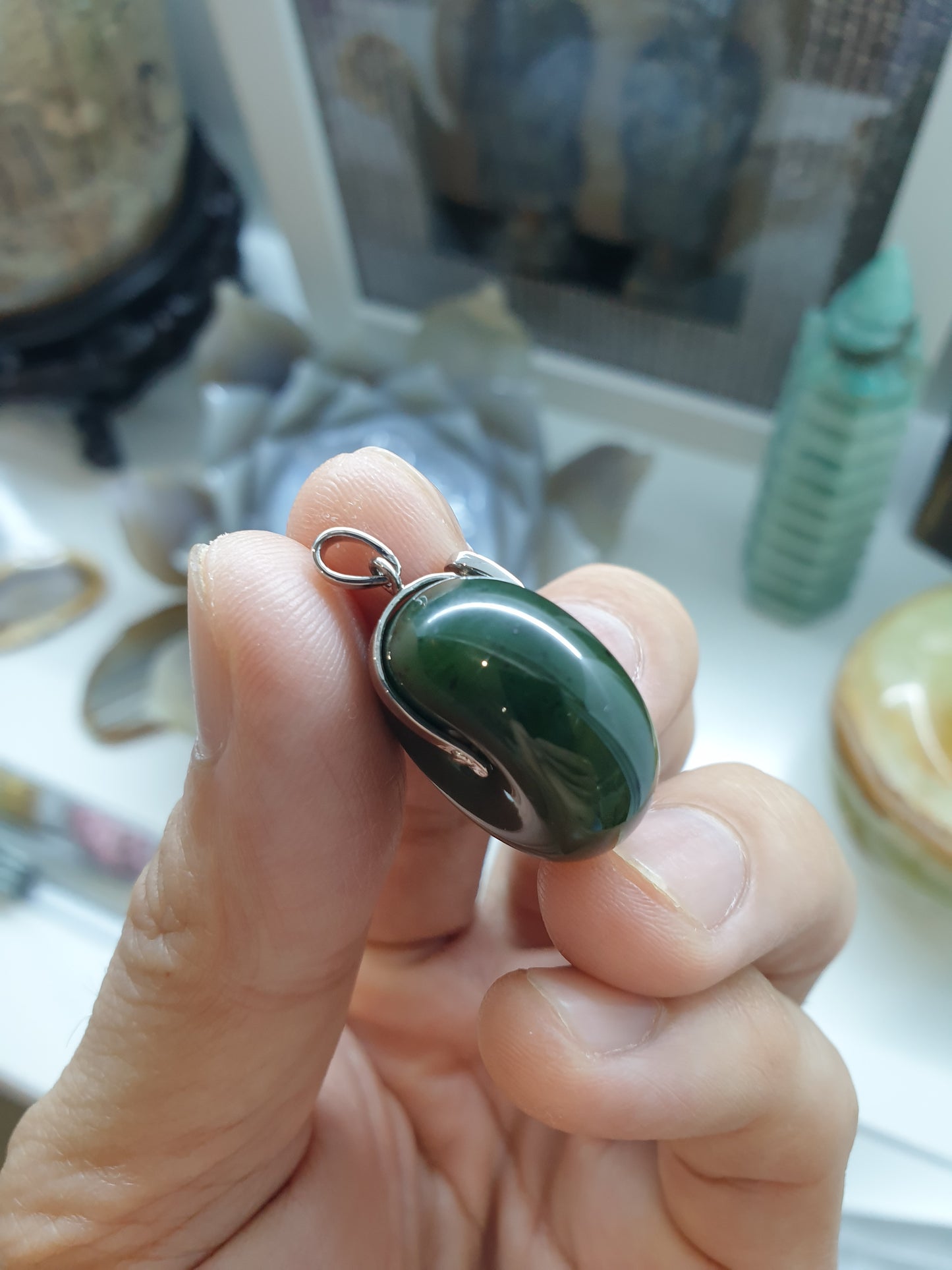 Jade Ping An Kou Lucky Charm Pendant | Sterling Silver & Authentic Jade | Wealth & Fortune Jewelry