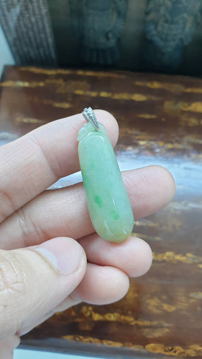 Jade Pea Pod Pendant | Fei Cui - Type A Jadeite | Sterling Silver Bail
