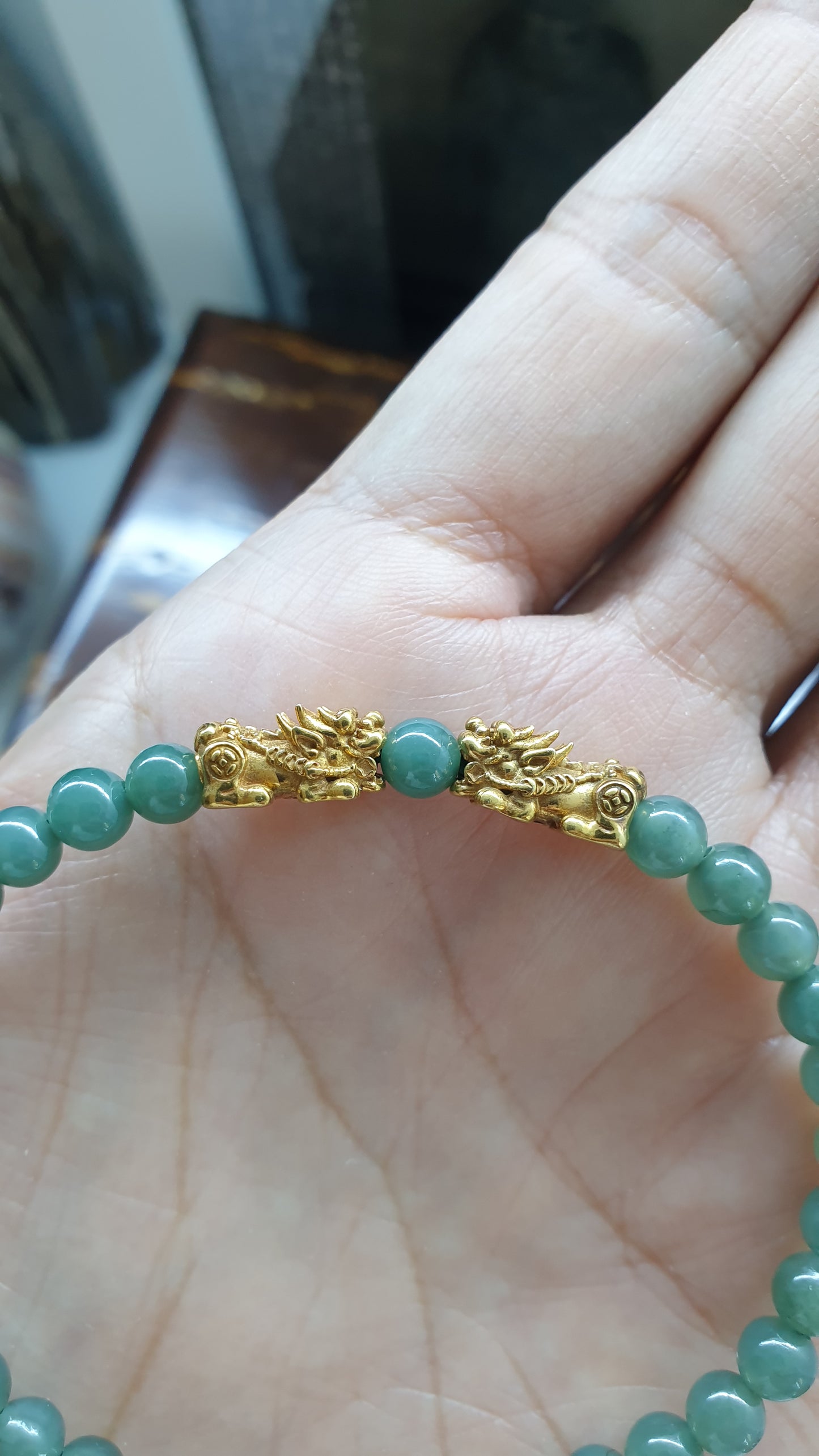 Fortune Dragon Wealth Bracelets | Solid 9K Gold Pixiu | Fei Cui - Type A Jadeite Beads