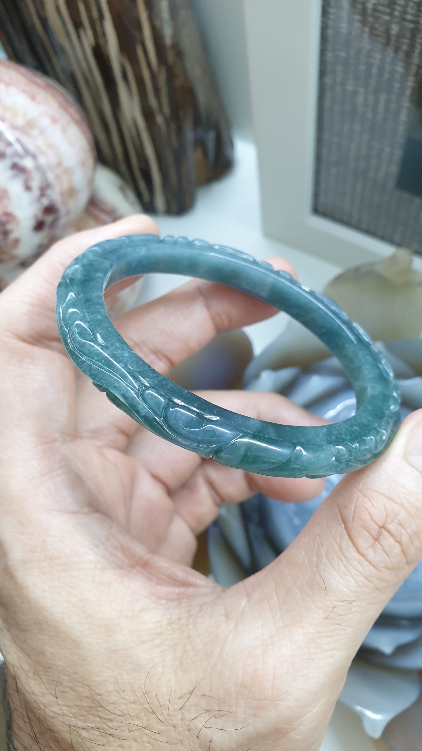 Blue Jade Phoenix Bangle S59 Type A Natural Jadeite