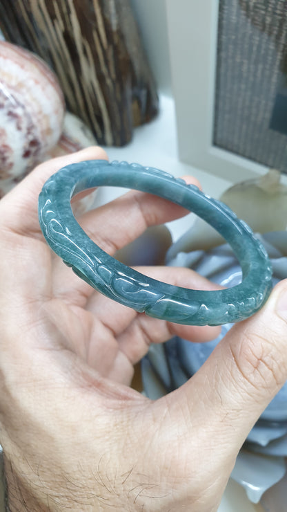 Blue Jade Phoenix Bangle S59 Type A Natural Jadeite