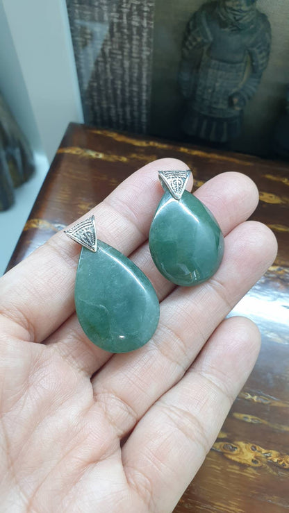 Green Jade Drop Pendant | Fei Cui - Type A Jadeite | Sterling Silver Bail