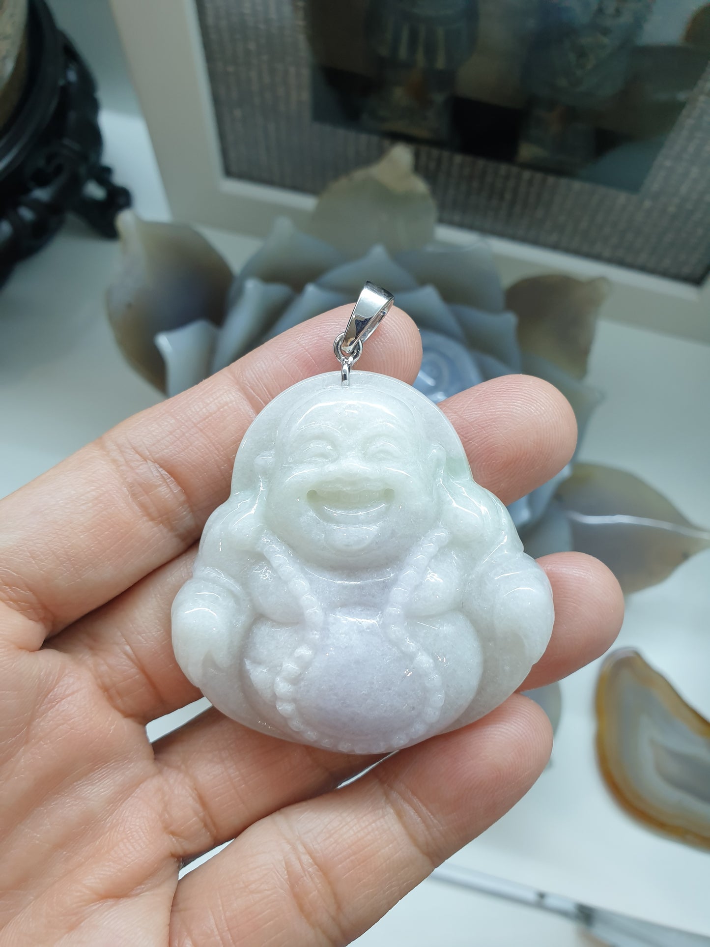 Lavender Jade Happy Buddha Pendant | Sterling Silver | Wealth & Fortune Jewelry