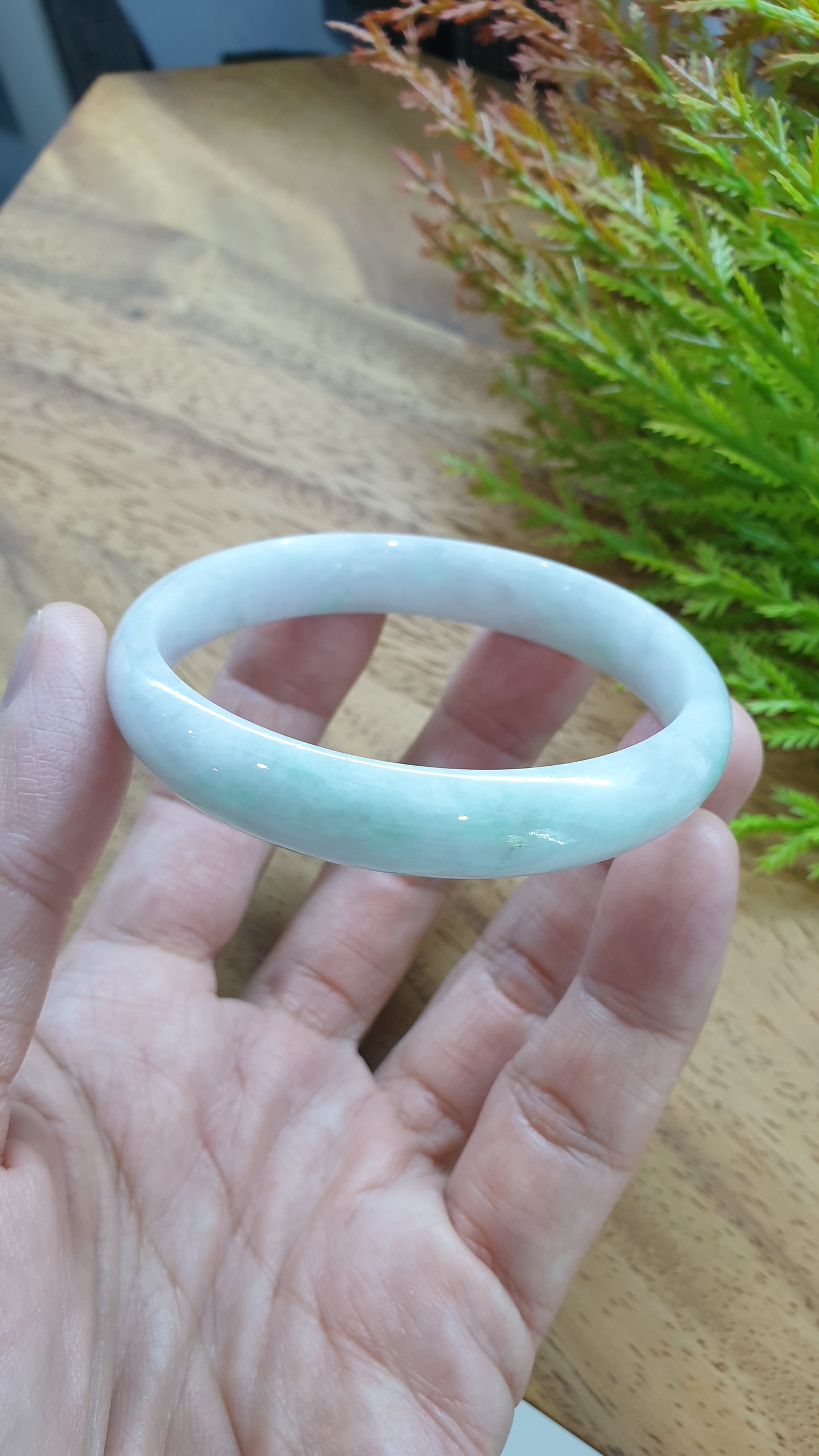 White Jade Bangle S57.5 Type A Myanmar Jadeite Natural Subtle Green Tone
