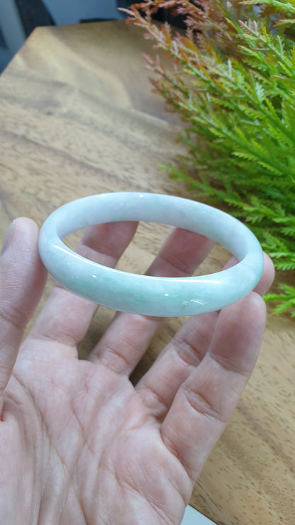 White Jade Bangle S57.5 Type A Myanmar Jadeite Natural Subtle Green Tone