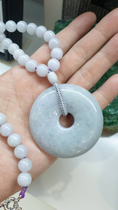 Lavender Jade Ping An Kou Necklace 20inch Type A Myanmar Jadeite Natural Feu Cui