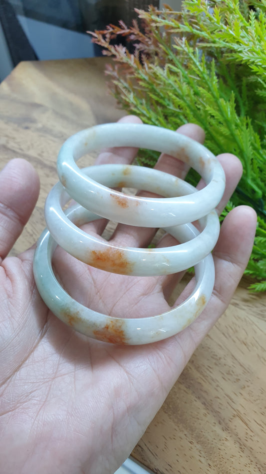 Orange Moss White Jade Vintage Bangle S58.5 Fei Cui Myanmar Jadeite Type A