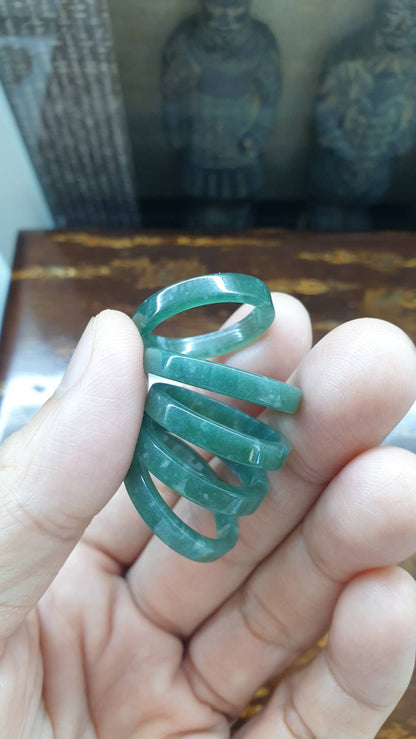 Stackable Speckled Blue Green Jade Rings Natural Jadeite Type A