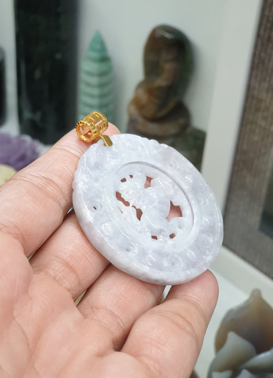Natural Jade Horse Pendant Solid 18K Gold Type A Myanmar Jadeite