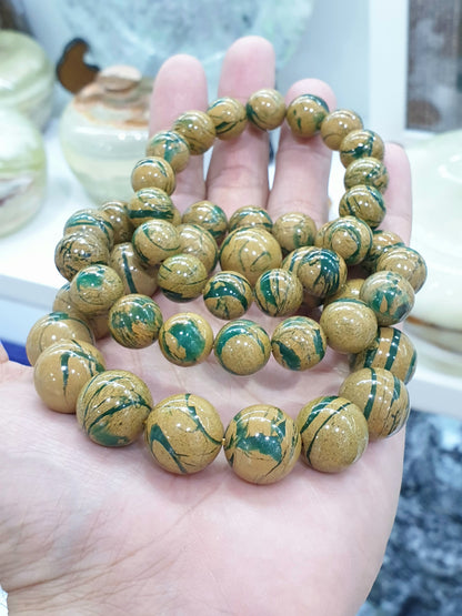 Chrysoprase in Golden Jasper Bracelets 17cm, Rare Natural Gemstone Beads