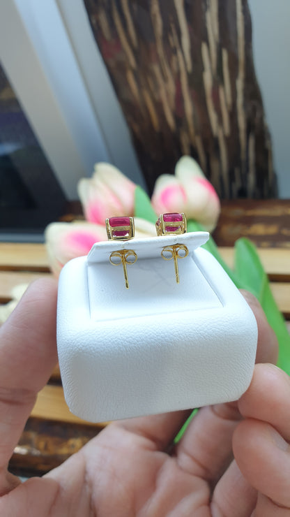 14K Gold Ruby Princess Stud Earrings Natural Gemstones and Solid Gold