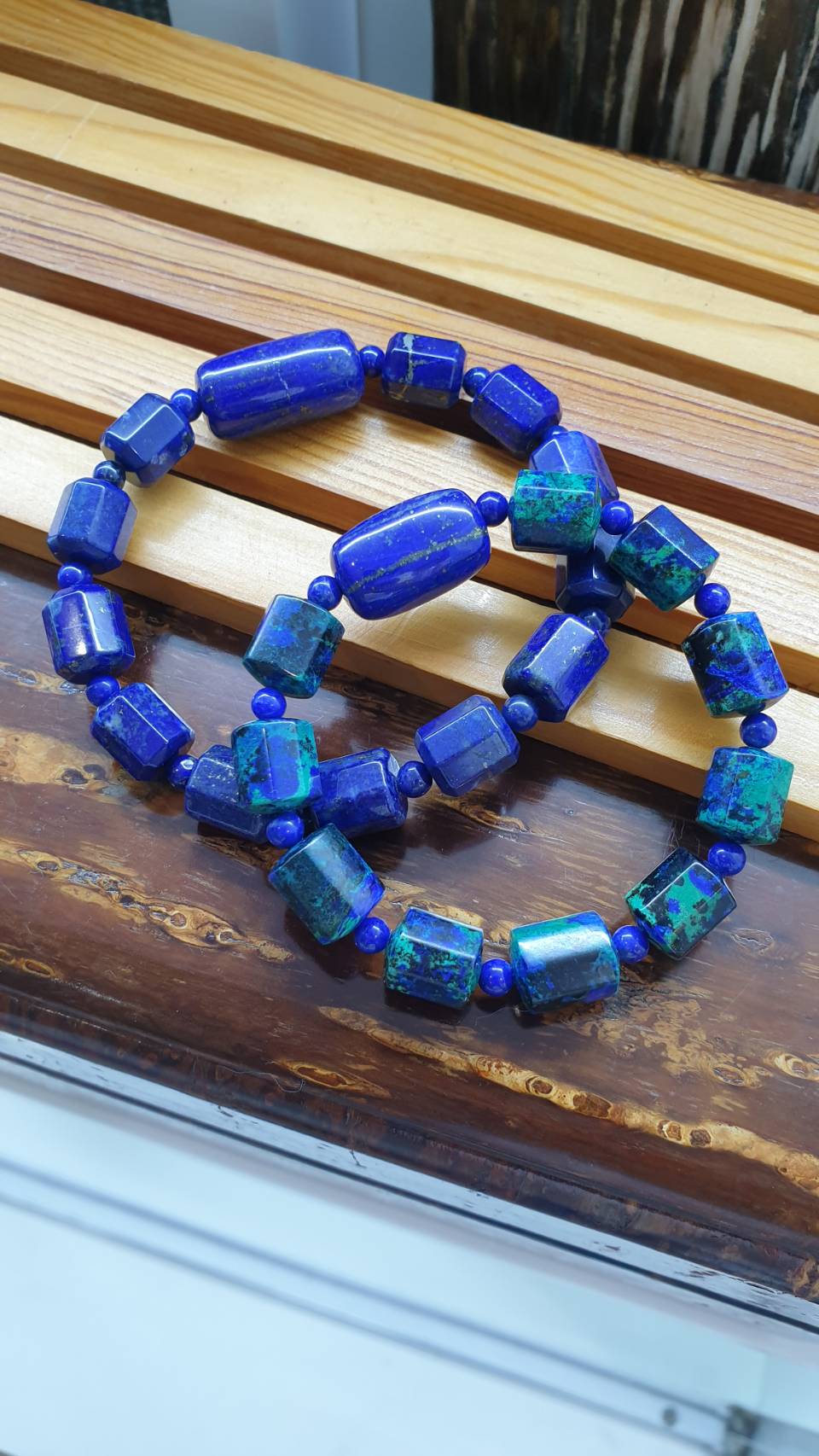 Gemstone Beads His or Hers Bracelets 17 cm - Natural Stone Cylinder Beads 10 mm