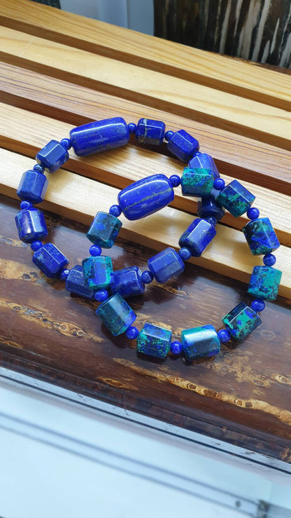 Gemstone Beads His or Hers Bracelets 17 cm - Natural Stone Cylinder Beads 10 mm