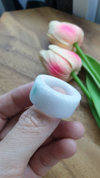 White Jade Archers Ring 11.25US  Type A Myanmar Jadeite Natural Floating Green
