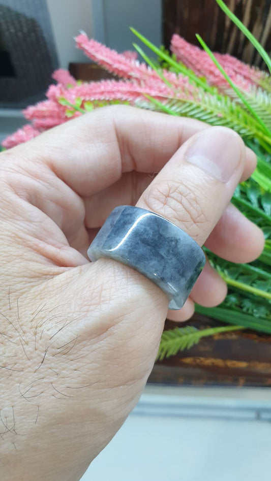 Jade Archer's Ring 11.5US Natural Gray Type A Myanmar Jadeite