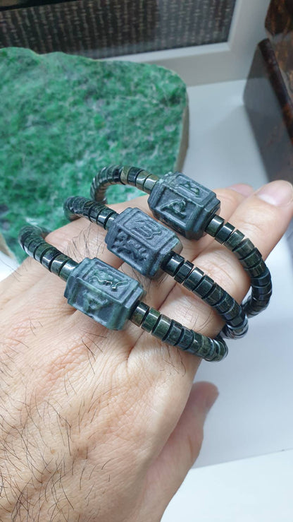 Om Mani Padme Hum Gents Bracelet 17cm Myanmar Serpentine Natural Stone Beads