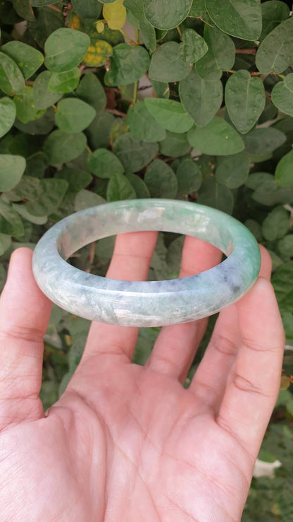 Ash Green Jade Bangle S61 Fei Cui Type A Myanmar Jadeite