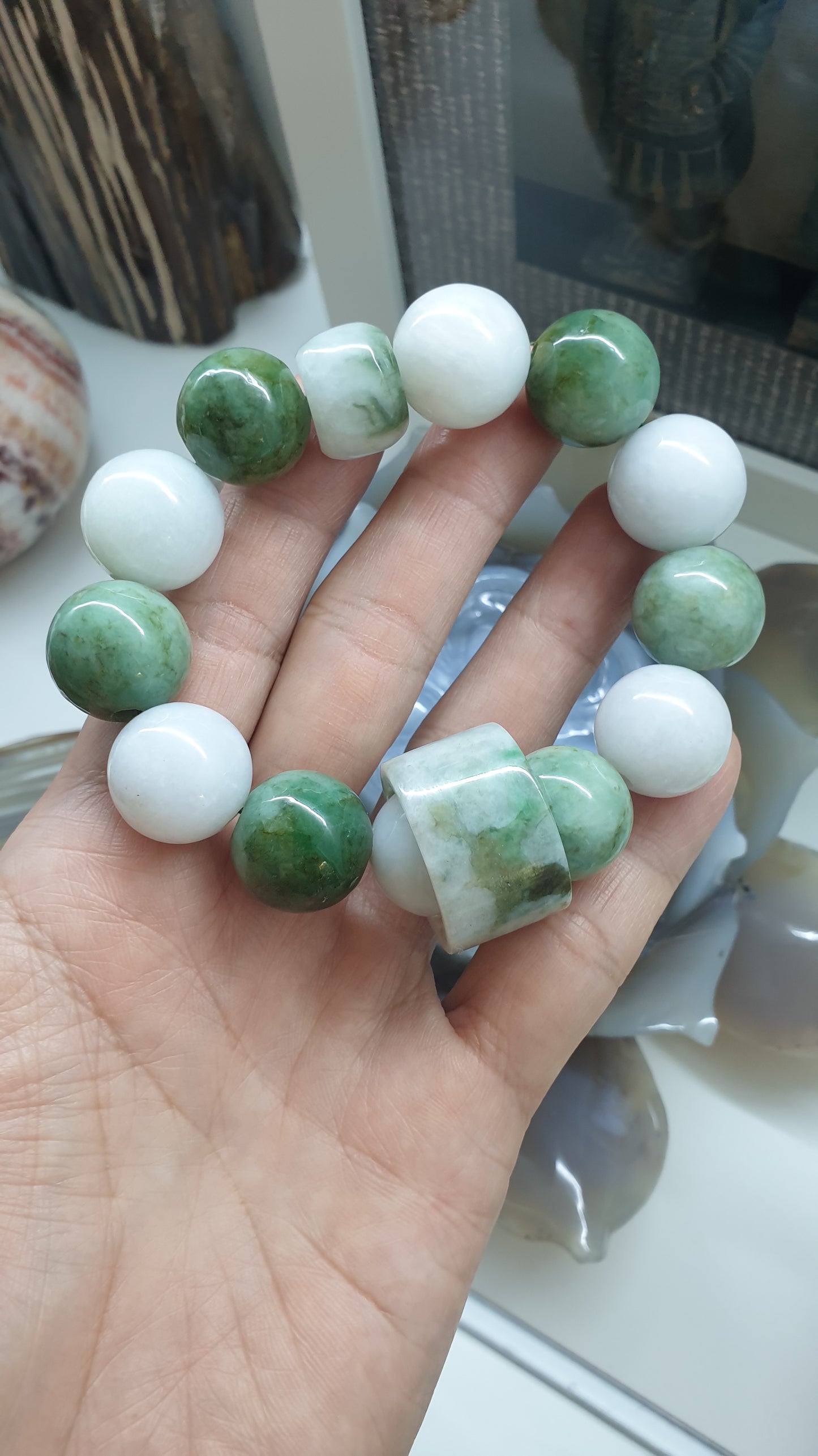 Spinning Ring Jade Charmbracelet | Big Beads 18 mm | His or Hers Statement Wrist Candy