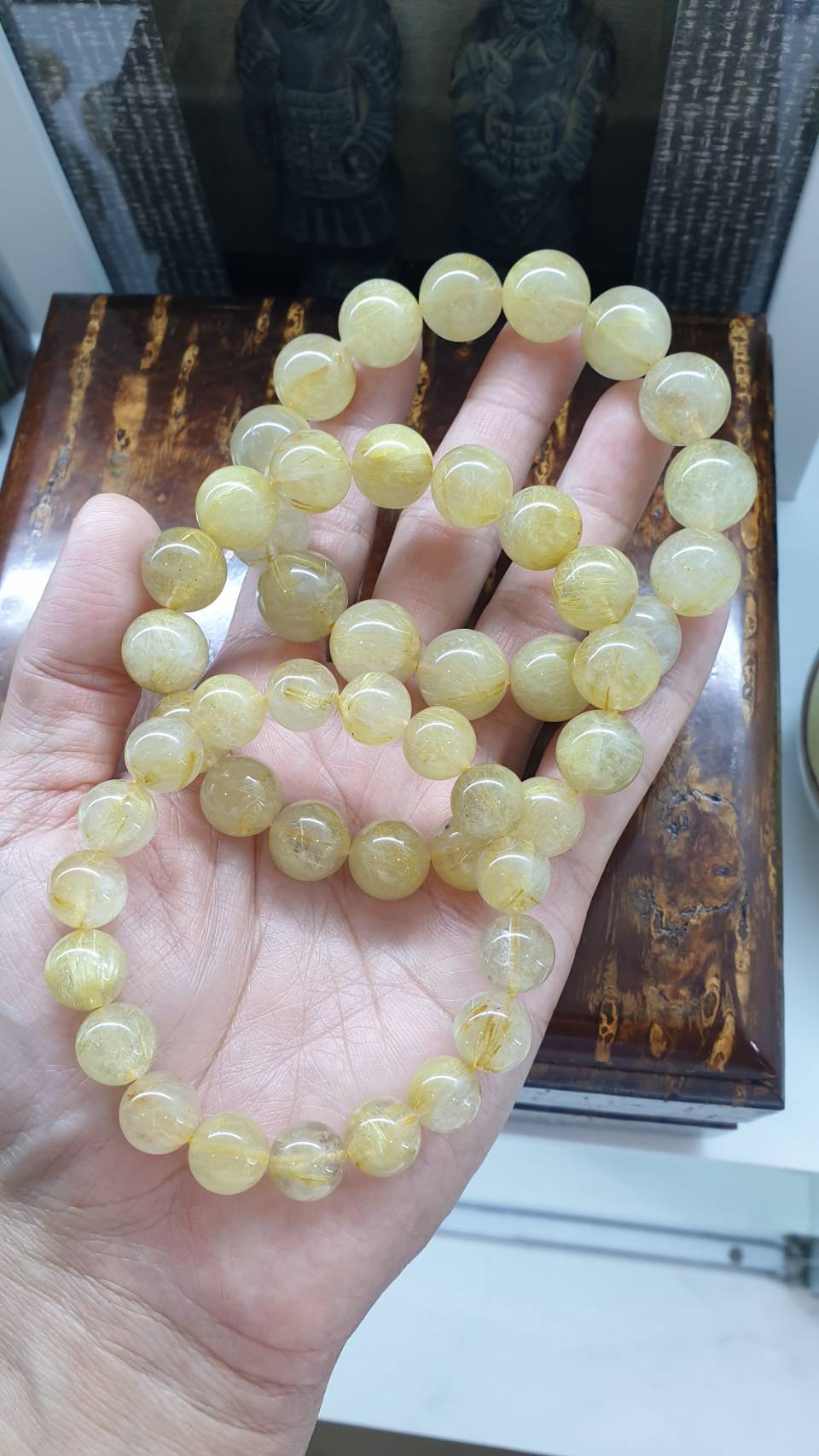 Rutilated Quartz Bracelet (17.5 mm +) | Natural Stone Beads | Wealth Magnet Charm