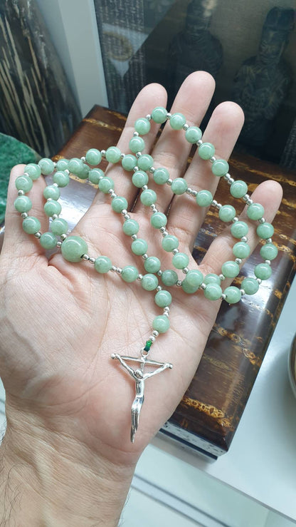 Jade Beads Rosary 27inch - Type A Natural Light Green Jadeite