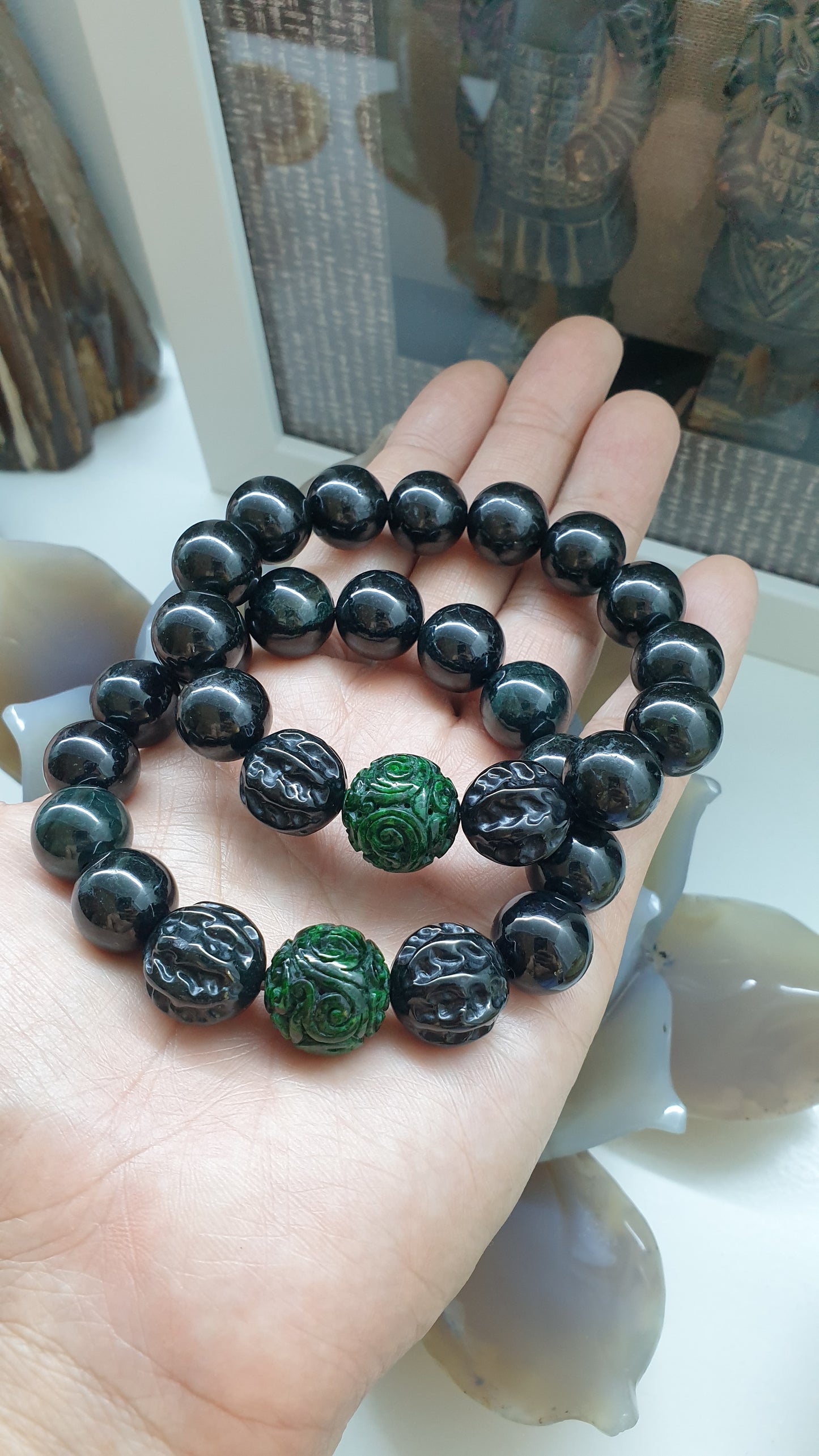 Black Jade Lucky Charm Bracelet | Ru Yi and Bodhi Beads Charm | Authentic Type A Fei Cui Jade