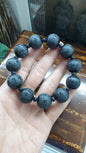 Mani Mantra Bracelet (18.5 cm) | Type A - Natural Black Jade Beads | Statement Wrist Accessory