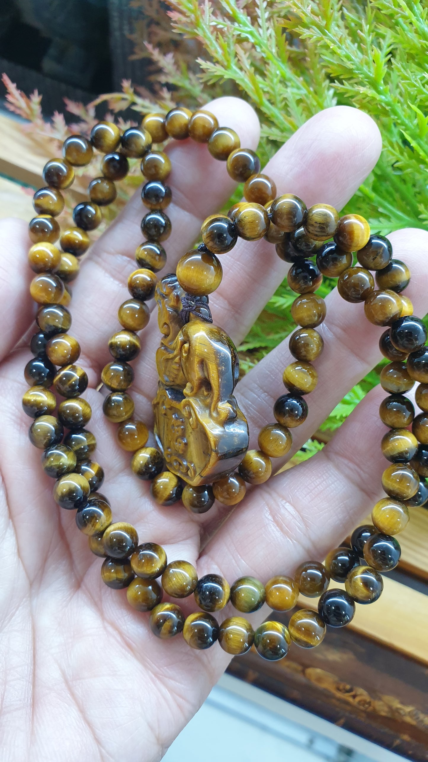 Tiger Eye Wealth Keeper Pixiu Necklace 26inch Natural Gemstone Handcrafted Jewelry