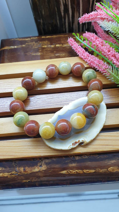 Honey and Red Jade Handmade Beads Bracelet 17cm Type A Natural Myanmar Jadeite