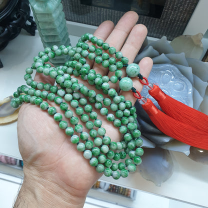 108 Beads Japa Mala - Vivid Green Jade | Type A Natural Jadeite | Handcrafted Meditation Beads
