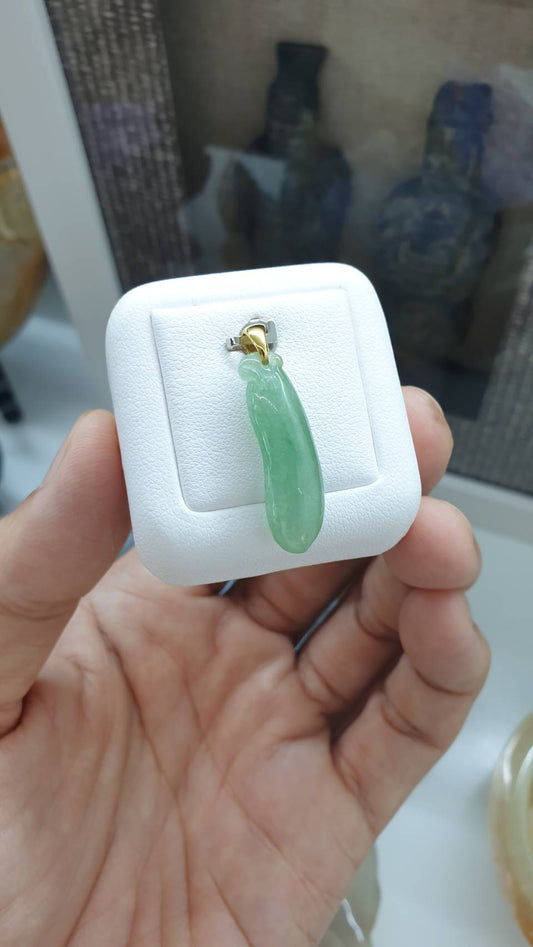 Jade Pea Pod Lucky Charm Pendant | 18K Gold Bail | Icy Green Type A Jadeite